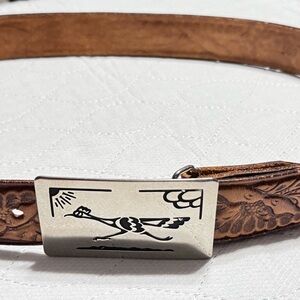 Rockmount Ranchwear Western Tooled Leather Belt Silver Road Runner Buckle Sz 36